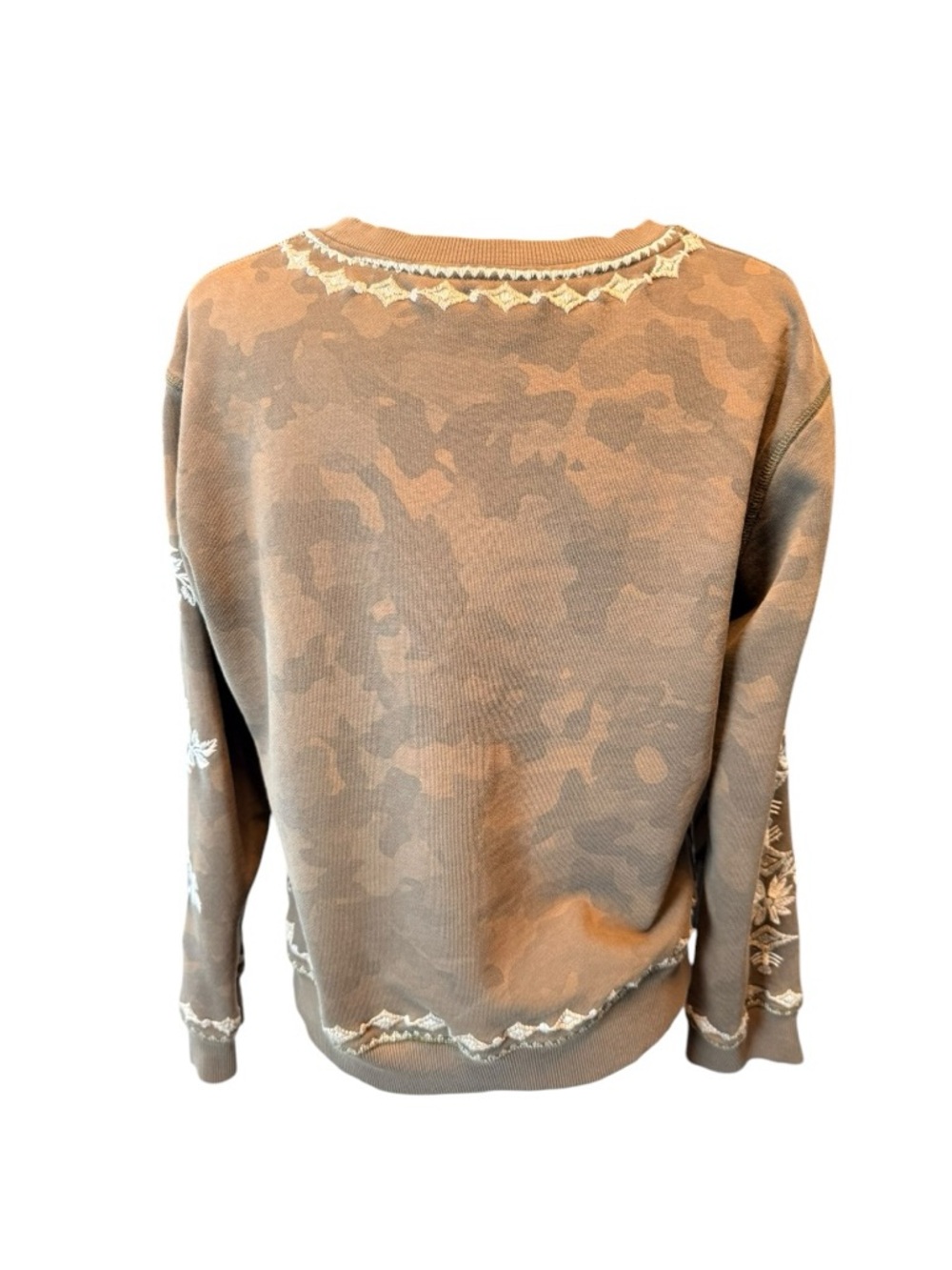 Driftwood Embroidered Sweatshirt M Boho Western Floral Camo Raw Hem Pullover - Picture 4 of 5